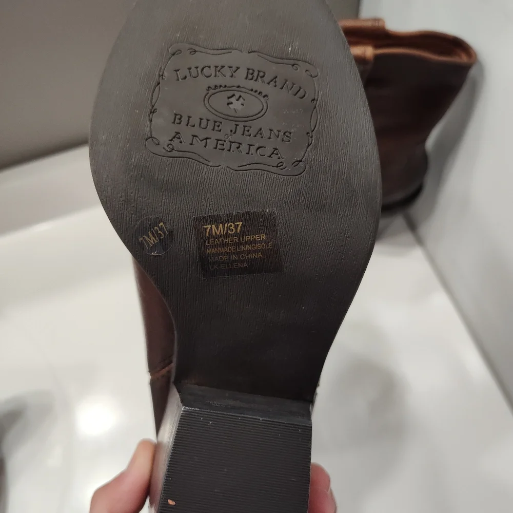 NWT Lucky Brand Elena Genuine Leather Pull On Heeled Ankle Cowgirl Boots, 7M - Picture 12 of 14